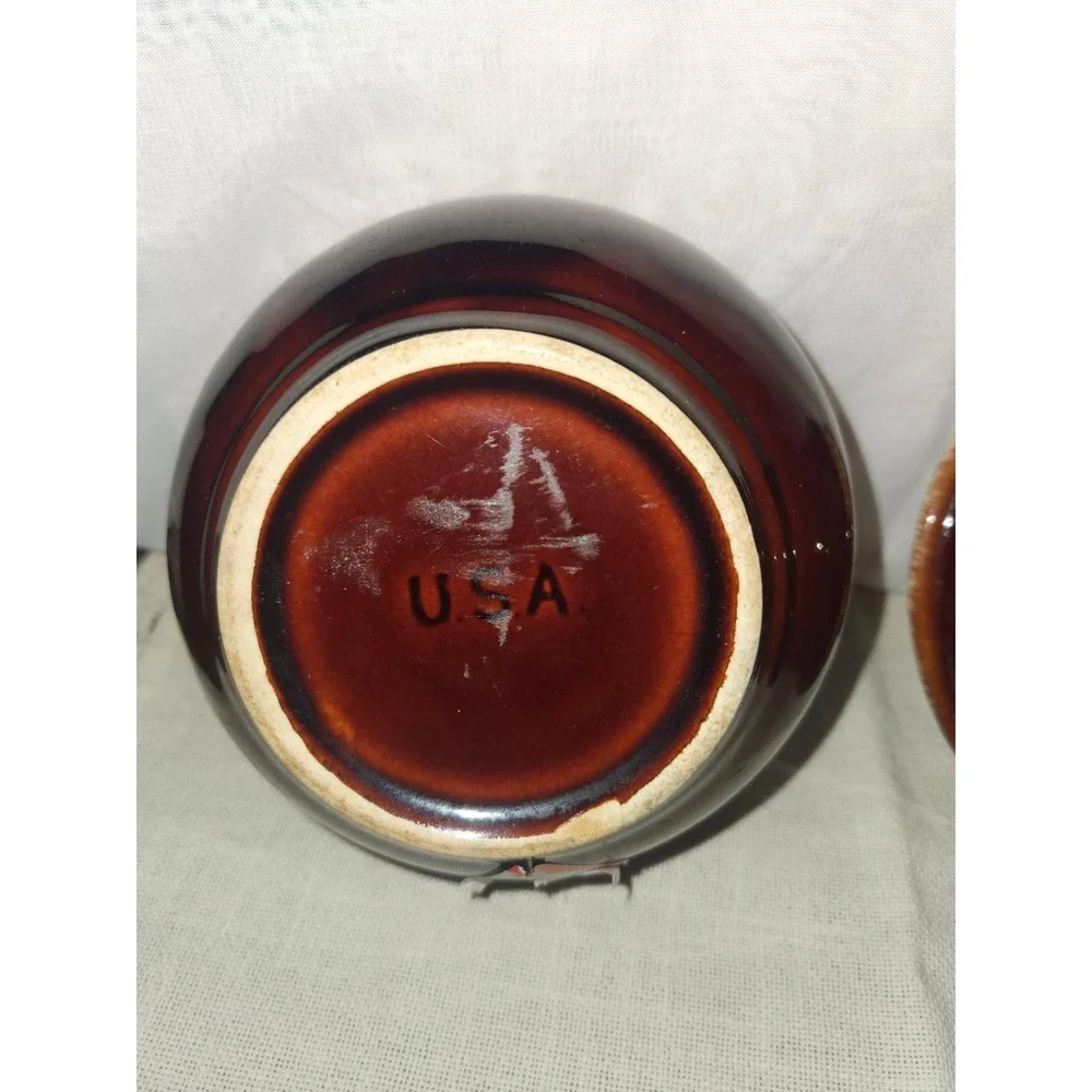 Vintage Hull Pottery Mirror Brown Drip Glaze Bowls Set of 2 Oven Proof USA Made